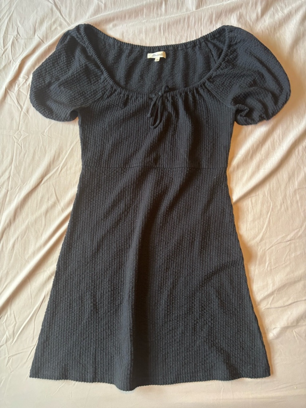 Madewell Black Textured Scoop Neck Mini Dress